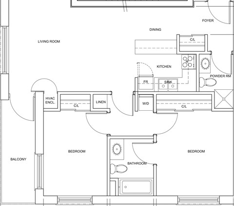 Floor plan for 2 beds, 2 baths, 945 sqft